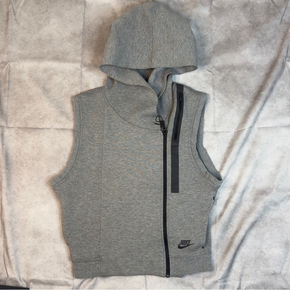 Nike Tech Fleece Sleeveless Hoodie Vest Heather Grey Asymmetrical Zip Womens S